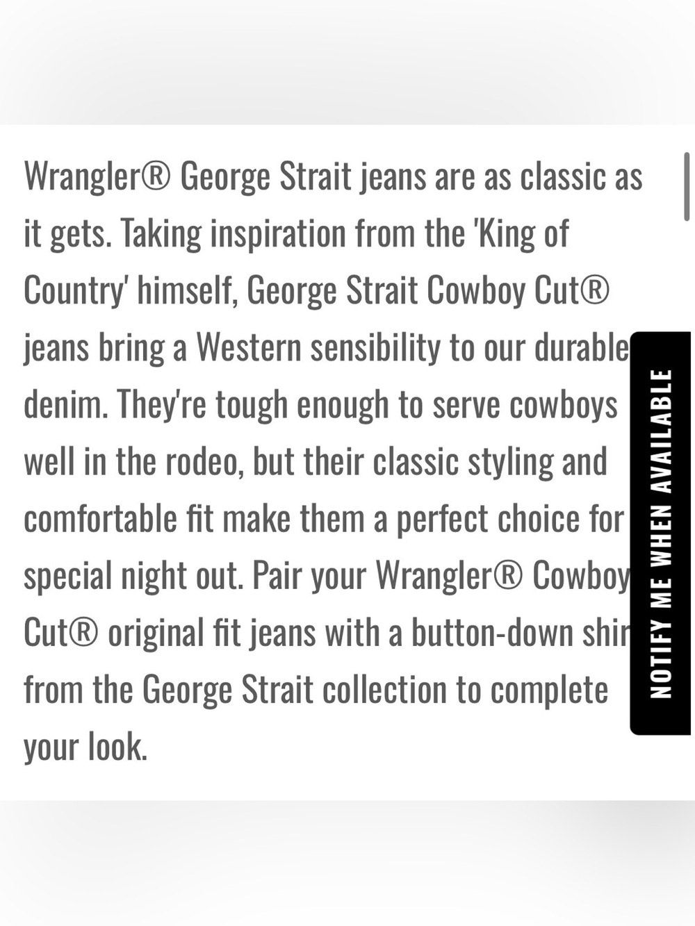 Wrangler George Strait Cowboy Cut Original Fit Jeans Men’s 32x30 - Picture 4 of 12
